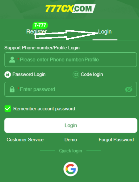 777CX Login Interface